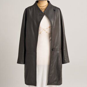 Vintage Leather Black Trench Coat Size Medium